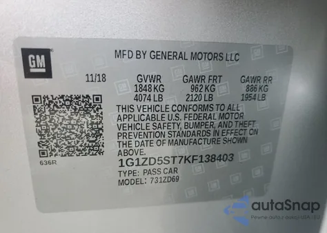 2019 Chevrolet Malibu Lt from USA, damaged, VIN 1G1ZD5ST7KF138403